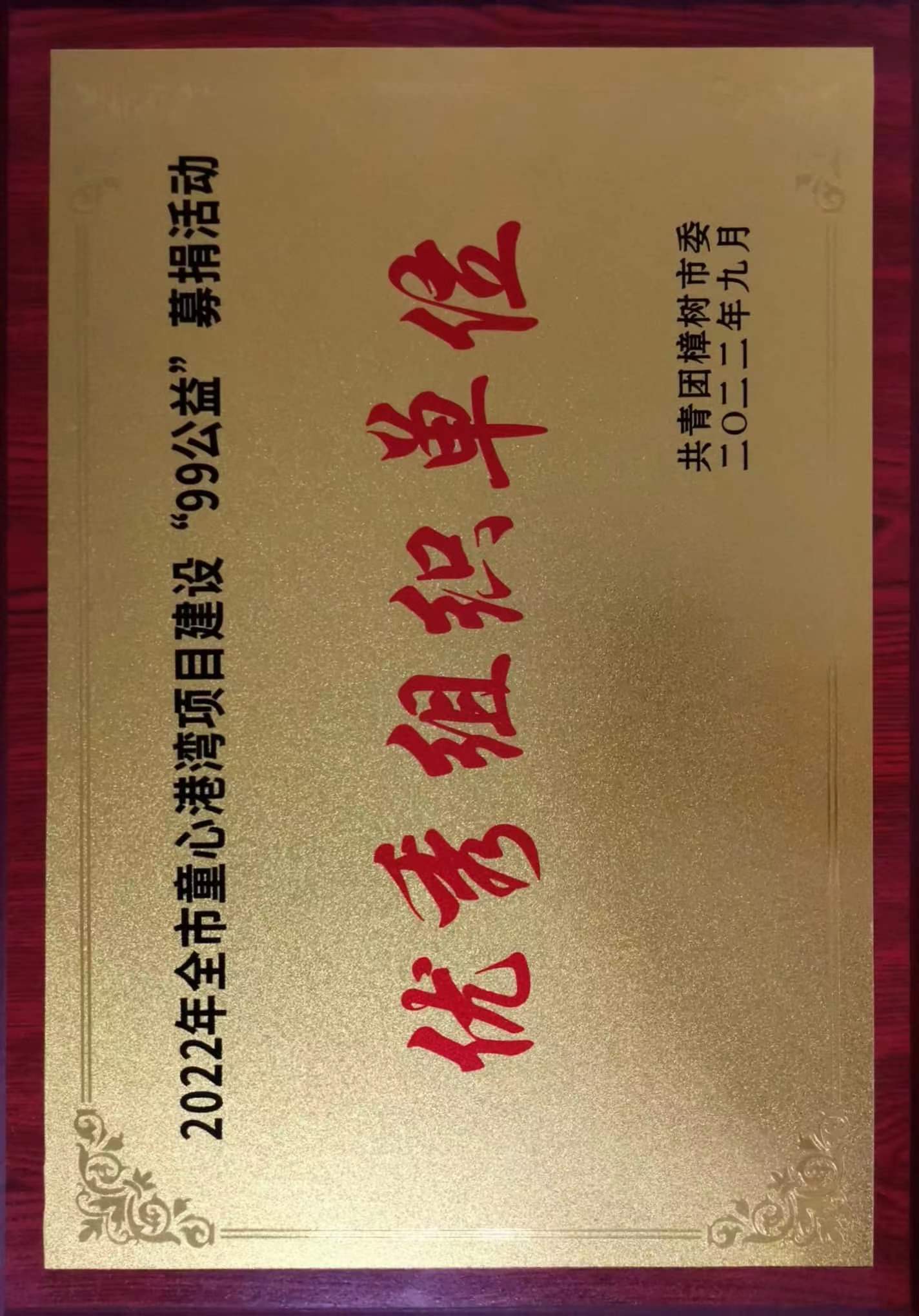 2022年全市童心港彎項目建設“99公益”募捐活動 優(yōu)秀組織單位